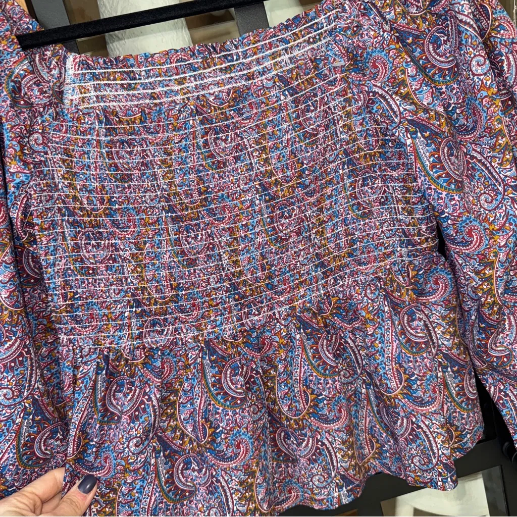 J.Crew Liberty Puff Sleeve Smocked Top Arts Tropical Prince Print paisley blouse - Image 7