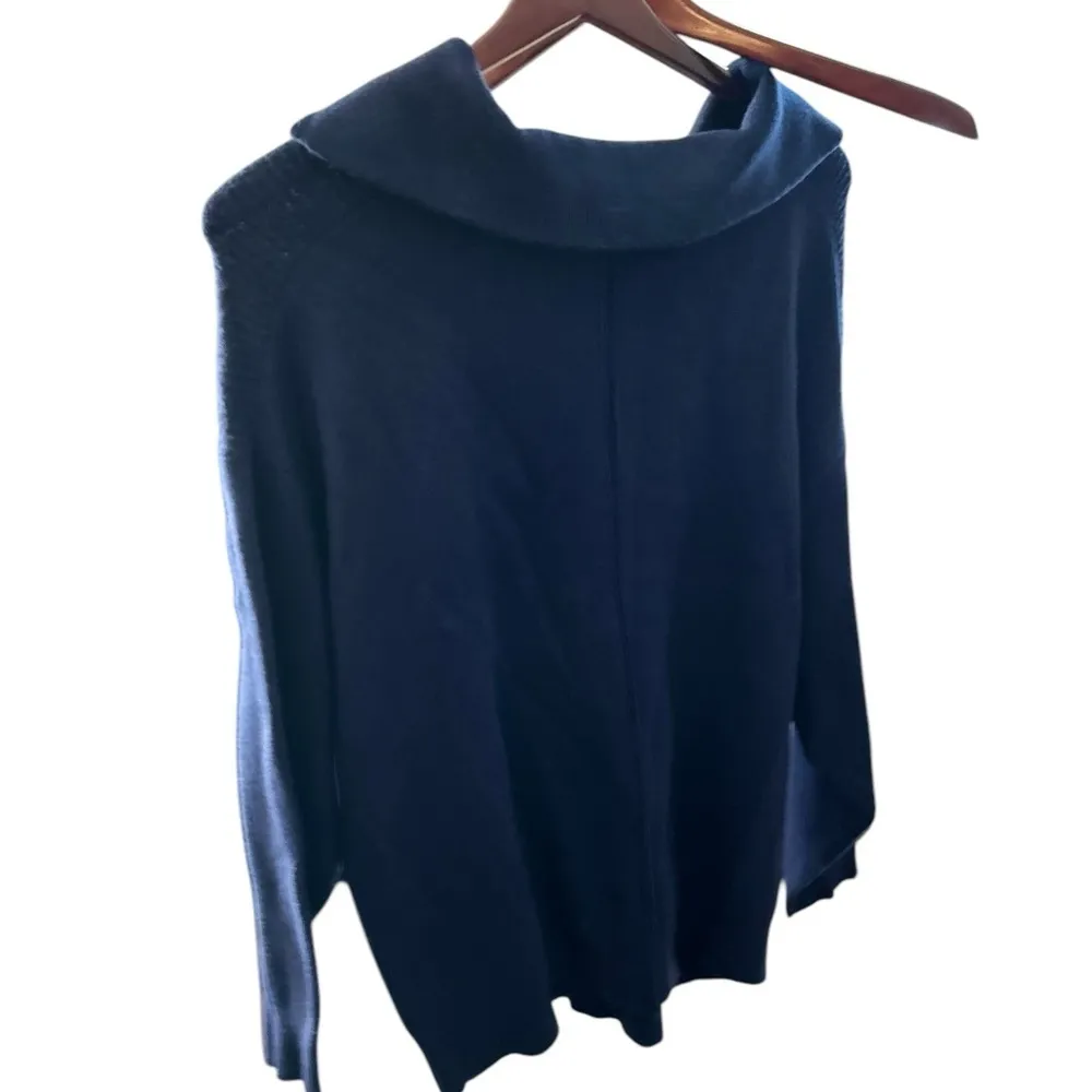 Tahari Women's 1X Navy‎ Blue Ribbed Funnel Neck Half-Zip Pullover Sweater - Image 7