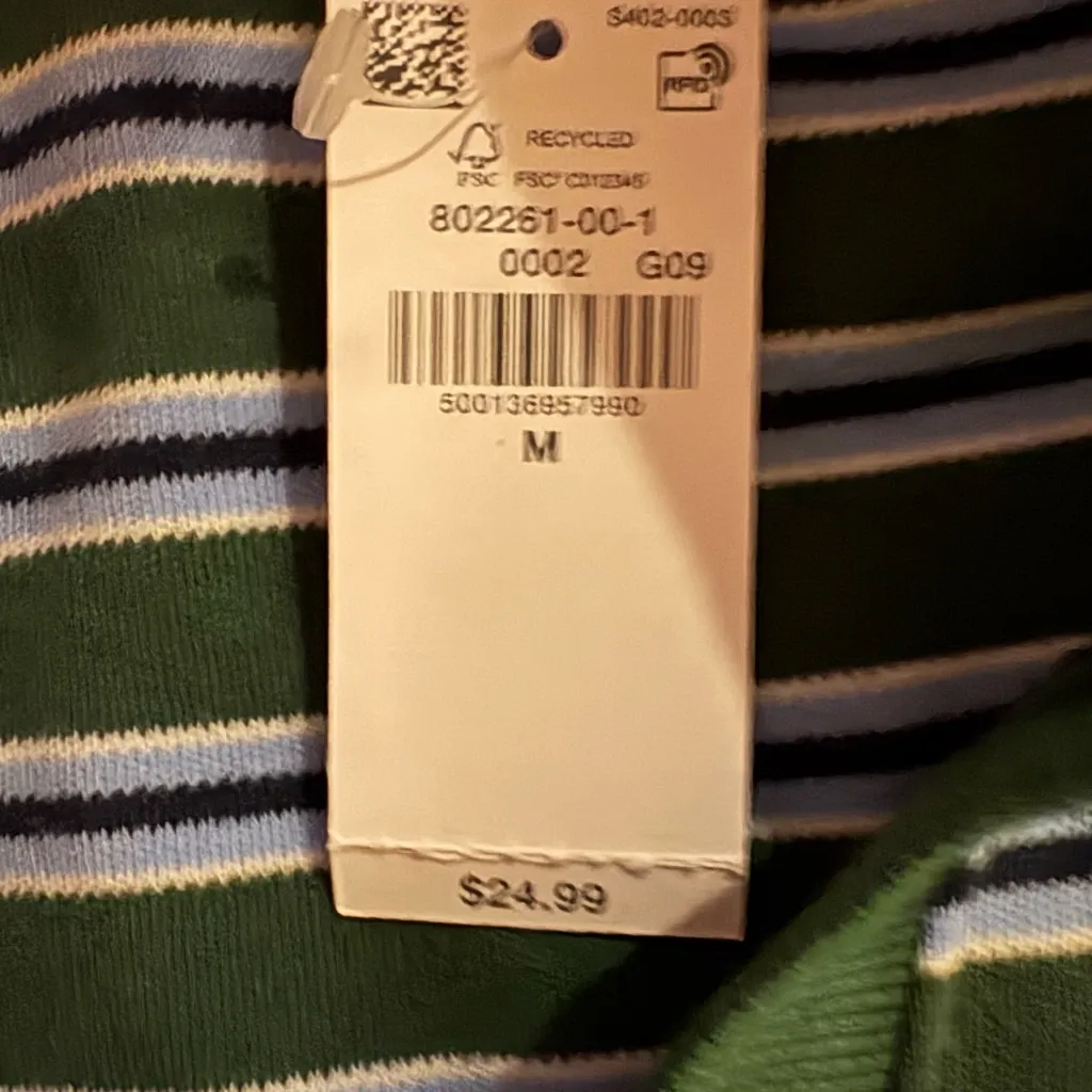 NWT Old Navy Green and White Striped Cropped  Shirt Size M - Image 5