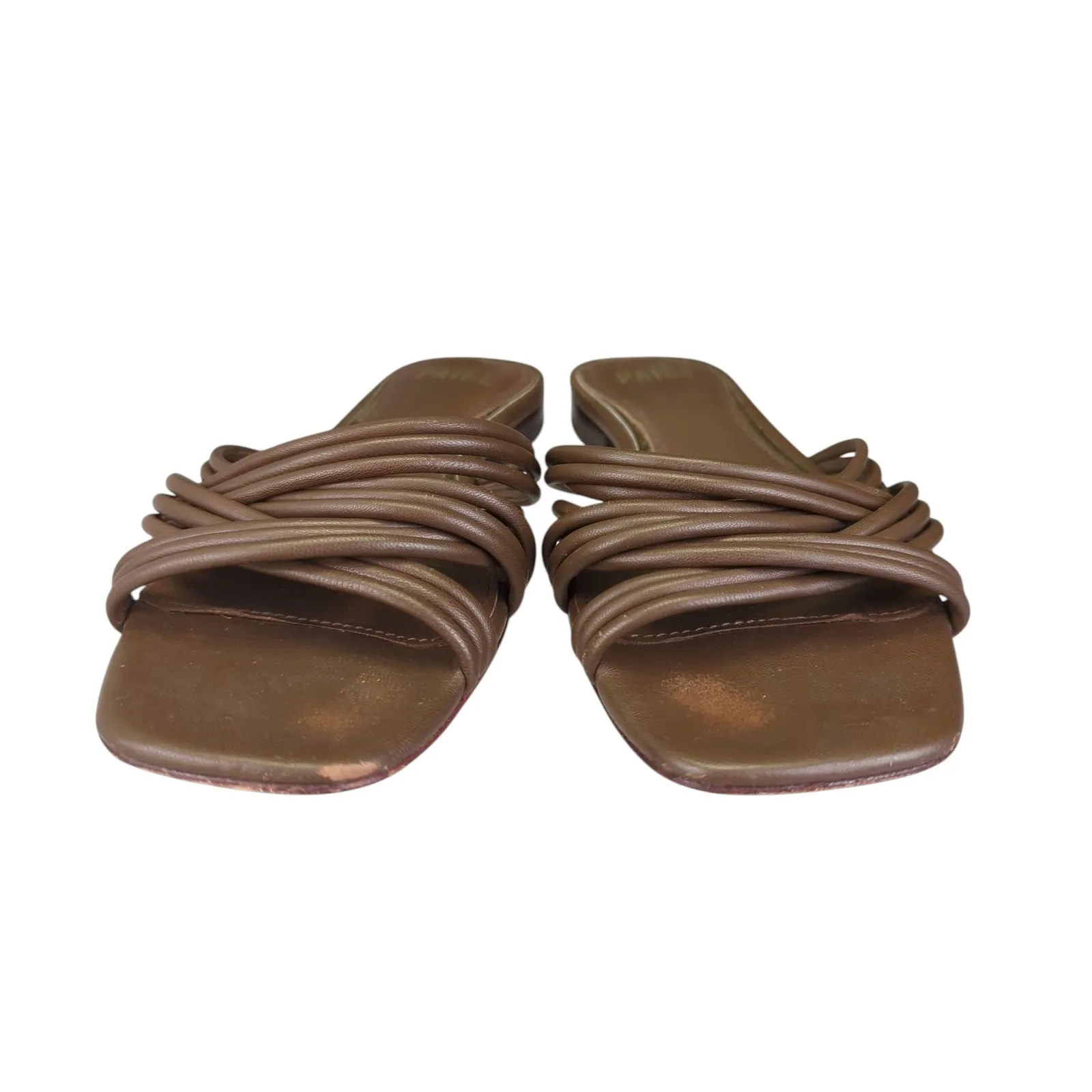 Paige Dina Slide Sandal Womens 8 Brown Leather Square Toe‎ Criss Cross Strappy - Image 3
