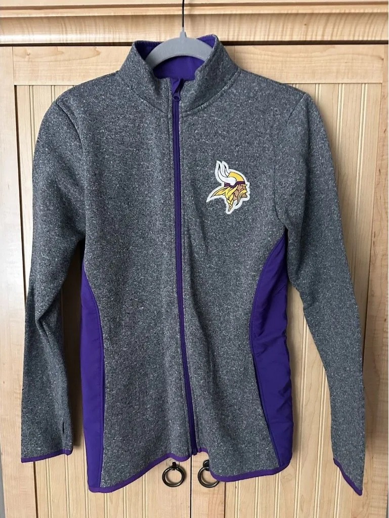 NFL Minnesota Vikings Team Apparel Fleece Jacket Full Zip Womens Size Small Gray Purple - Image 1
