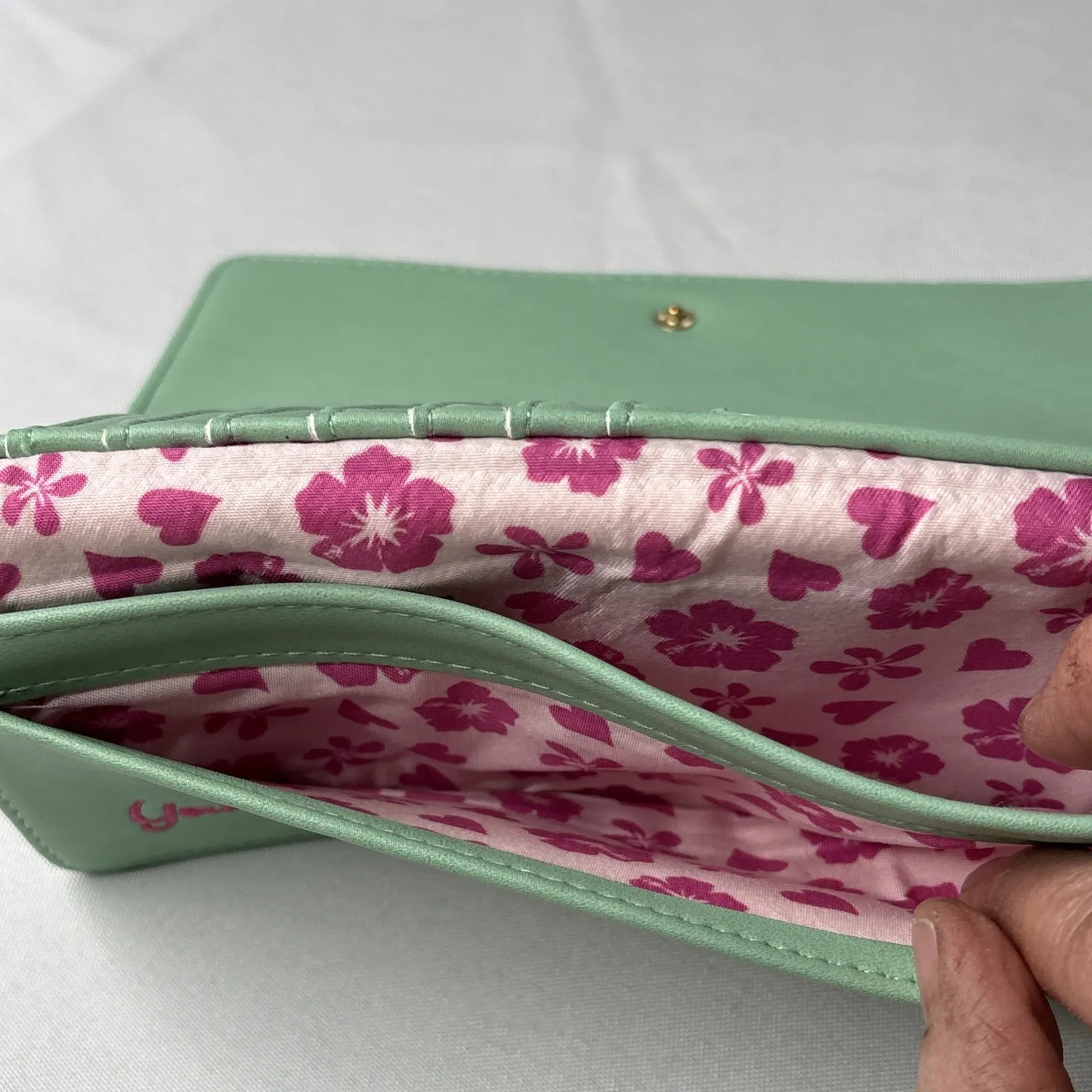 Disney‎ Loungefly Stitch & Angel Long Wallet Floral Mint Green Snap Closure - Image 7
