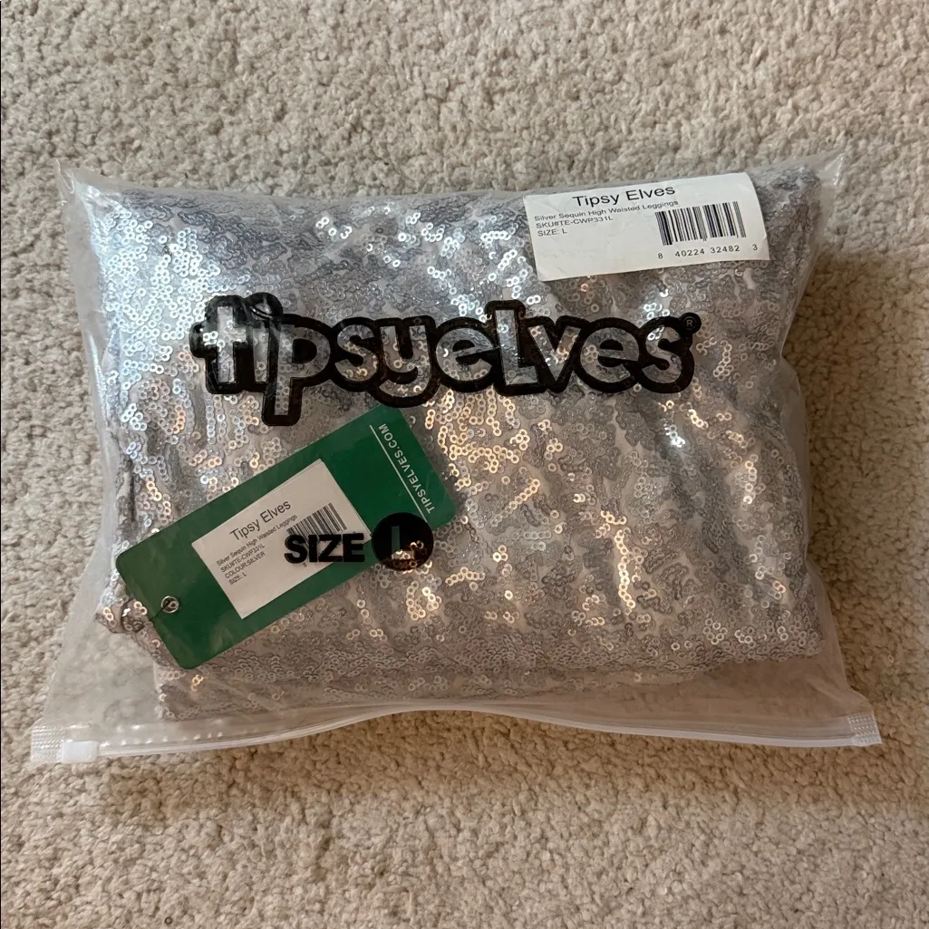 Tipsy Elves Sequin High Waisted Leggings - Silver - L - Image 4