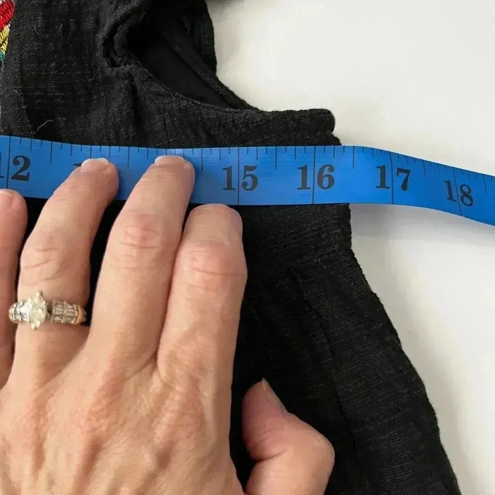 THML Women Small Dress Black Cotton Rayon‎ Embroidery Flutter Aztec Western SW - Image 12