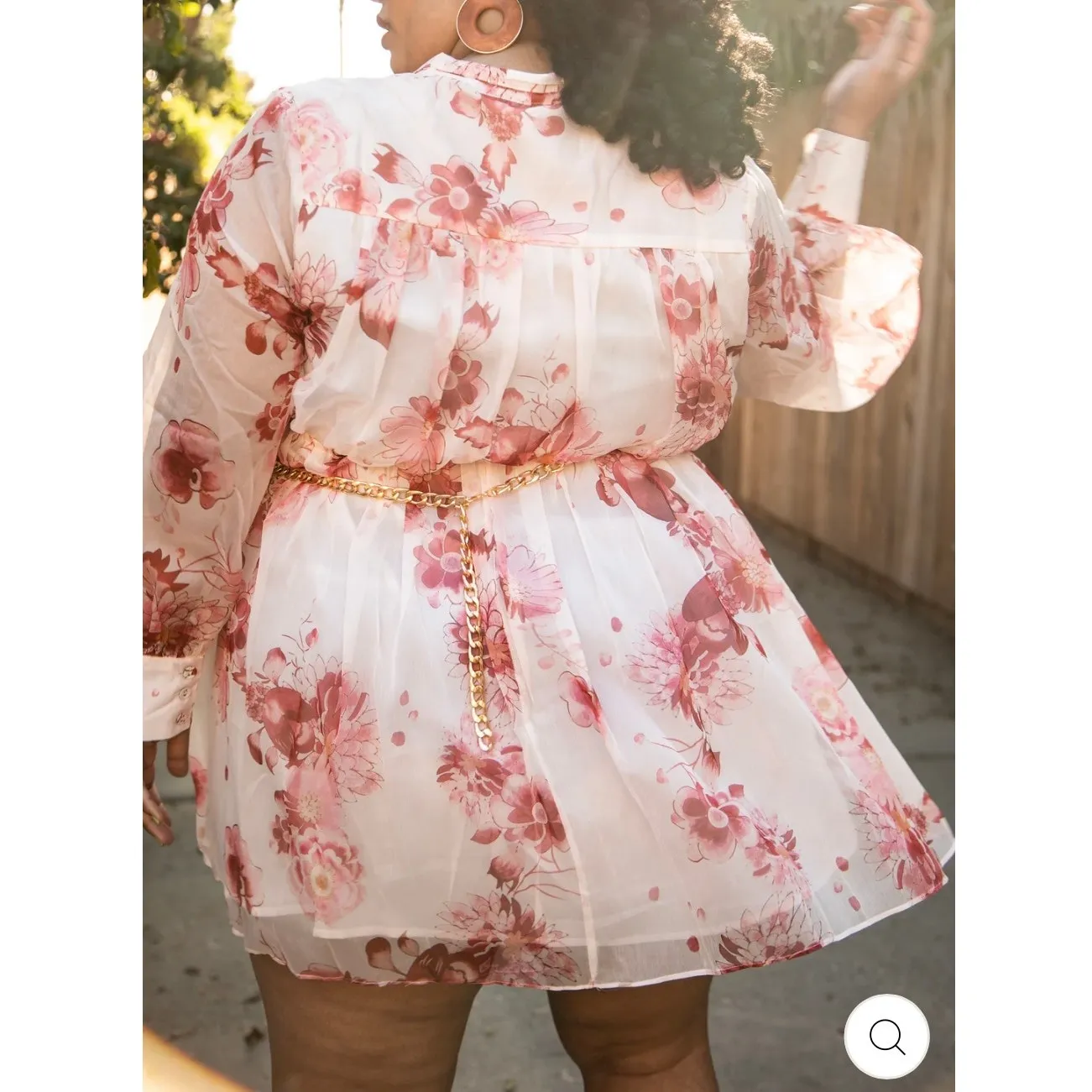 Sante Grace Vetements Mini Dress Sheer Pink Floral Empire Waist Long Sleeve Size 1X - Image 2