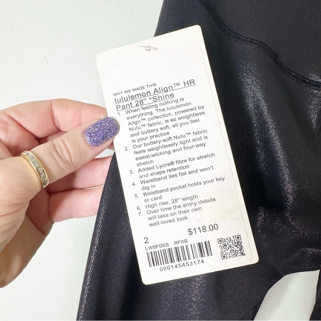 Lululemon Align High Rise Pants Leggings Shine Radiant Foil Black Size 2 NWT - Image 11