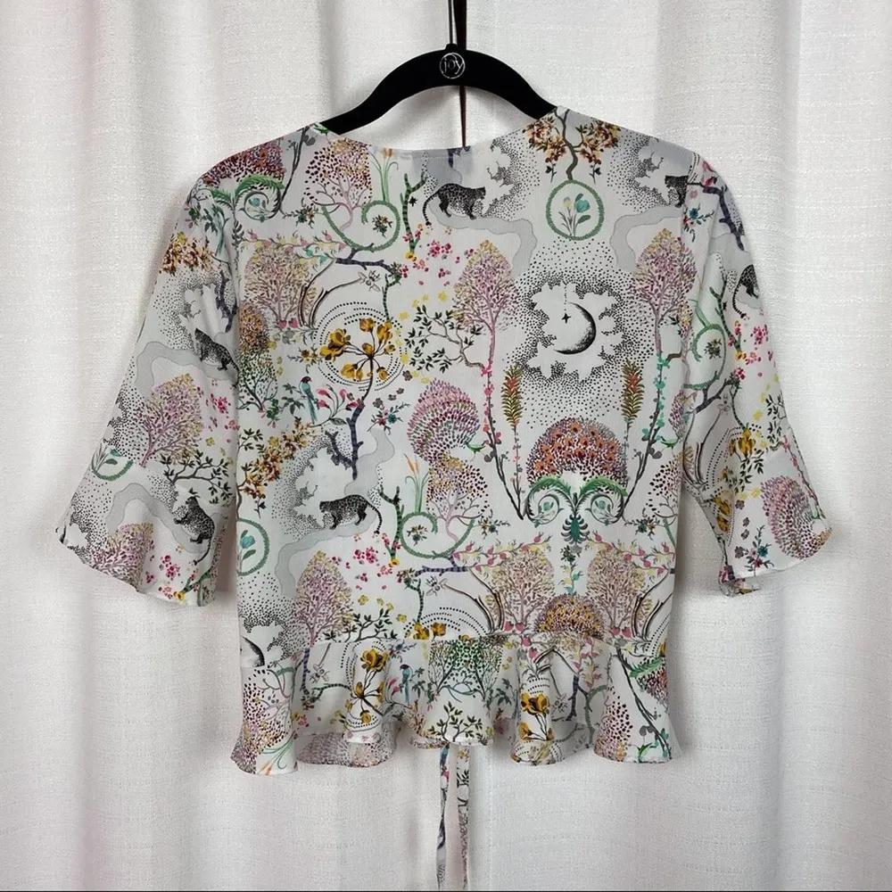 TopShop White Floral Leopard Ruched Crop Top Sz.4 - Image 8