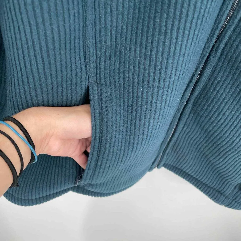 Cabelas Sweater Jacket Mens Large Blue Green Ribbed‎ Fleece Lined Pockets - Image 7