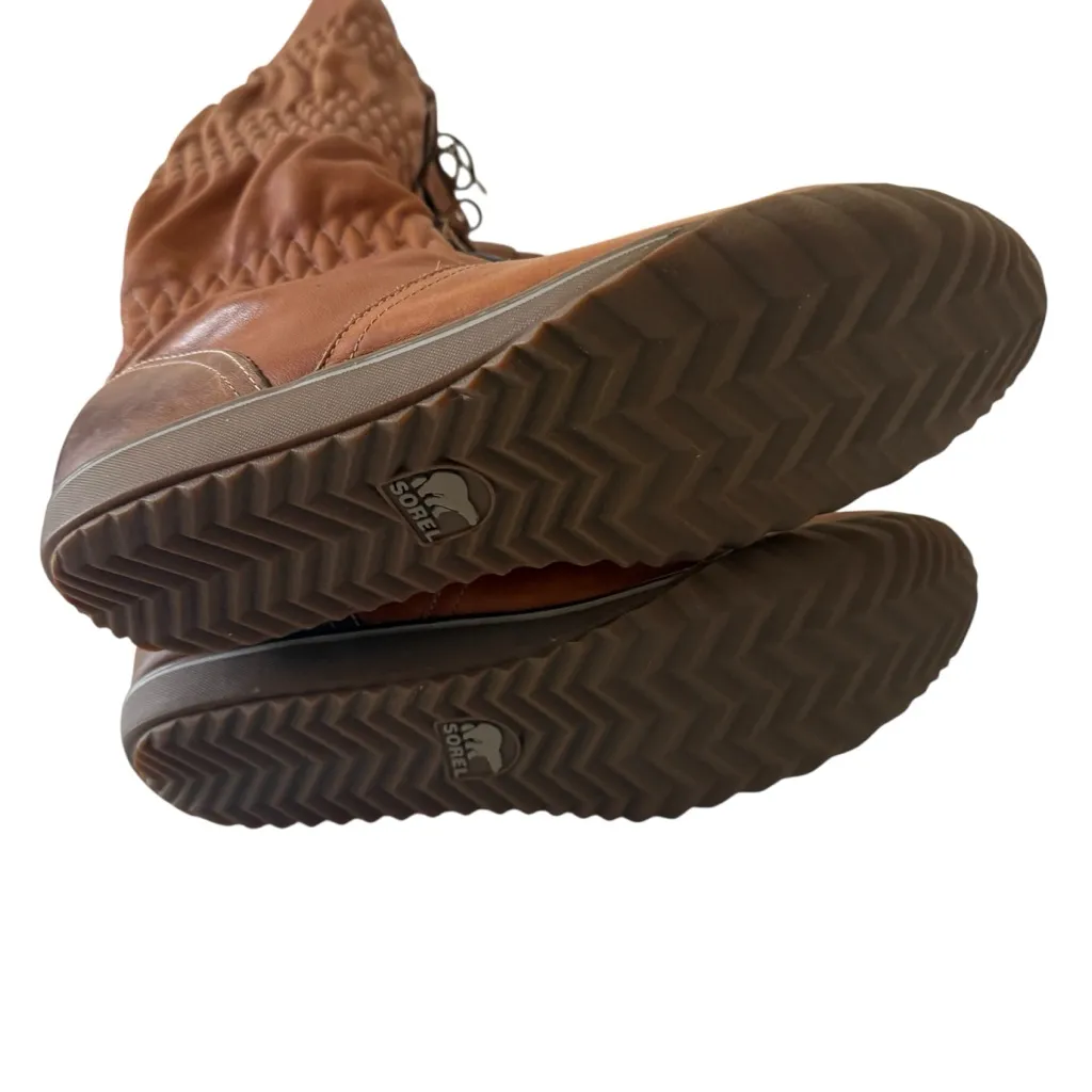 Sorel Firenzy Tall  Knee High Leather Boots Tobacco Slouch Scrunch Brown SZ 9.5 - Image 9