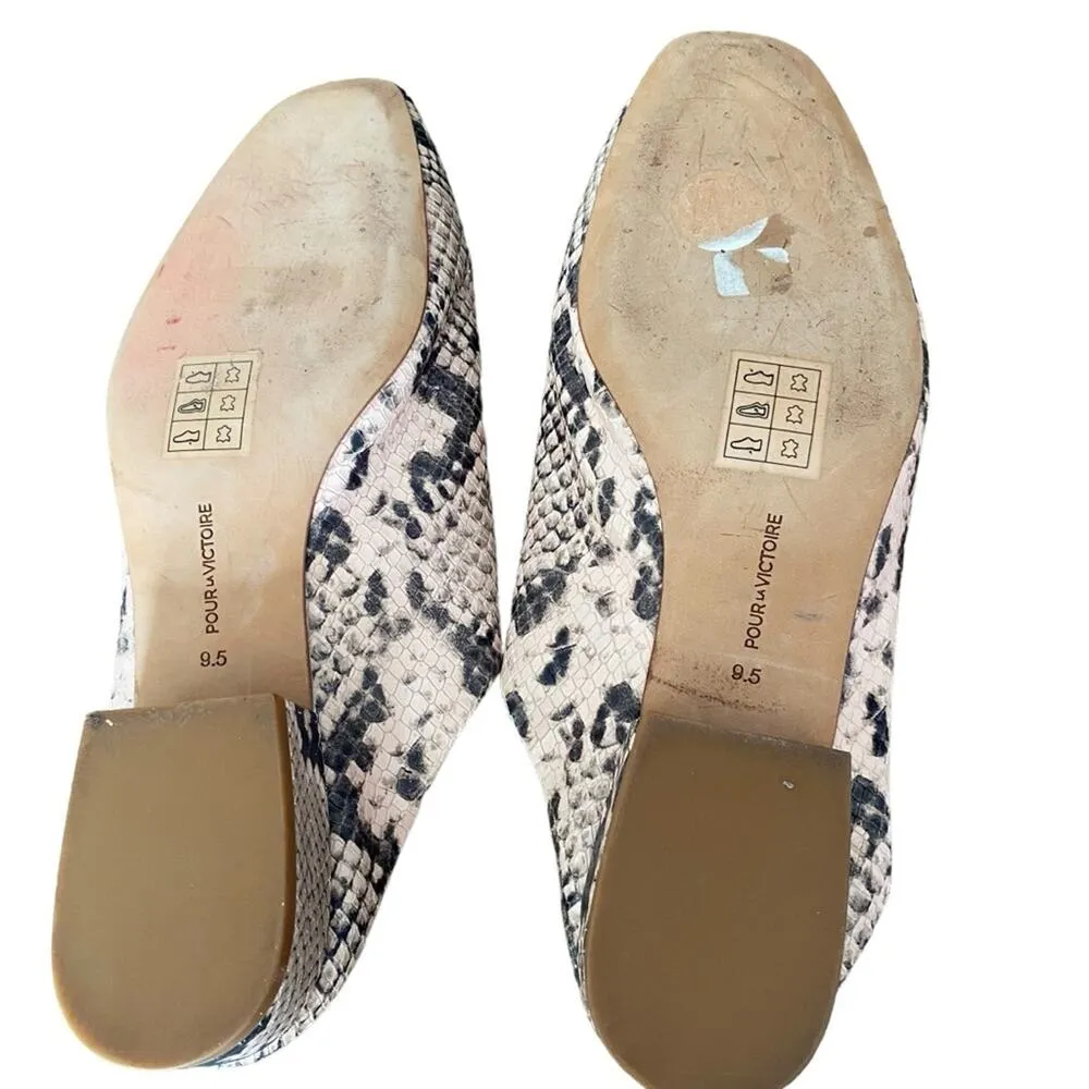 Pour La Victoire Sebina Snakeskin Print Leather Mules Tan Black size 9.5 - Image 4