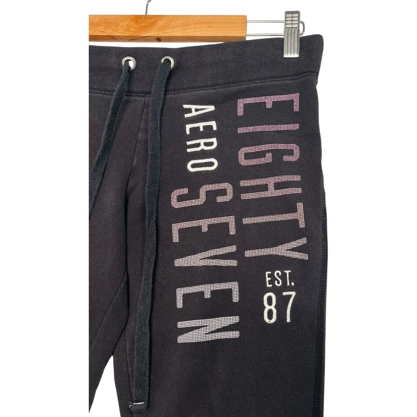 Aeropostale Sweatpants Womens Small Black Logo Spell Out Jogger Fleece Retro Y2K - Image 4