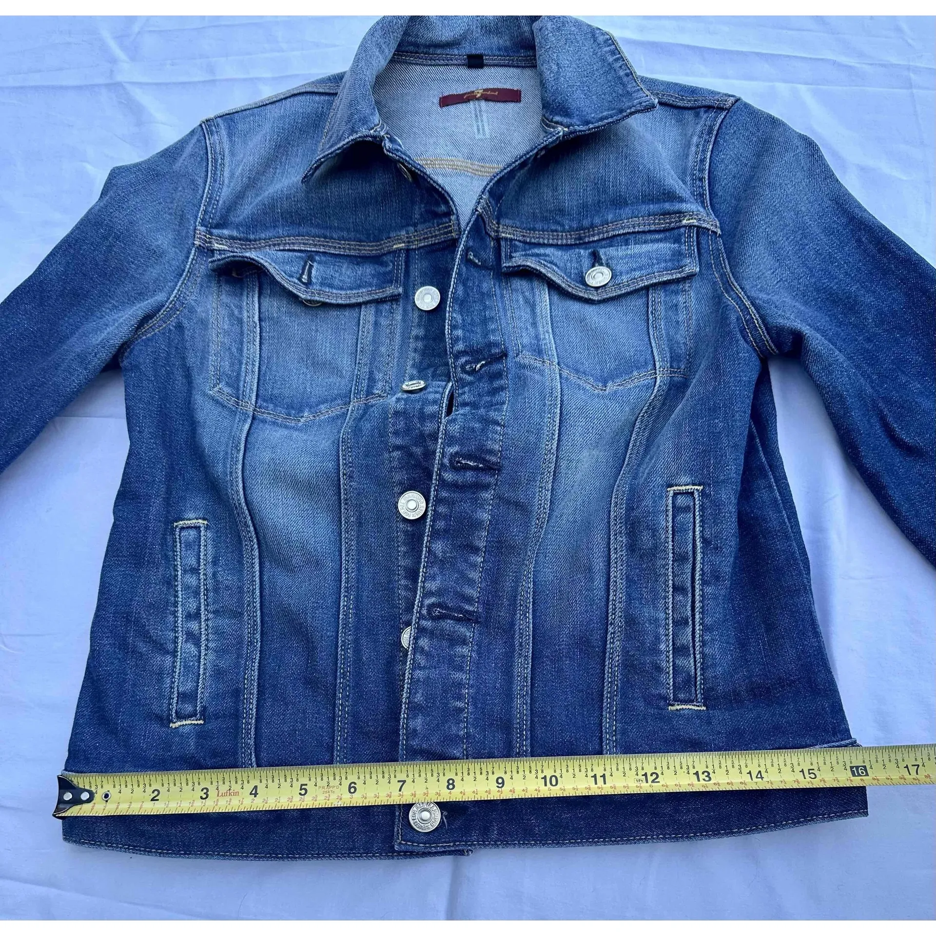 7 For All Mankind  Classic Jean Jacket Button Front Pockets Medium Blue Womens Si - Image 7