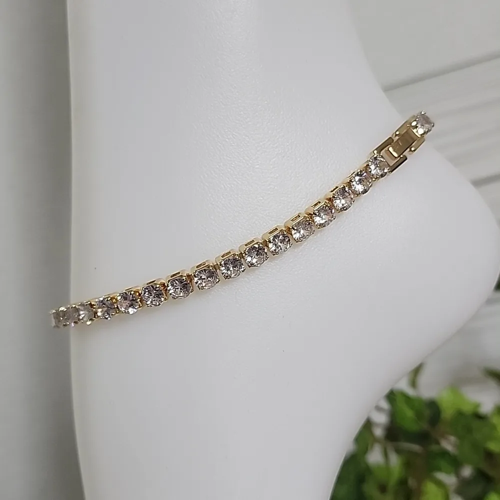 Gold Filled Clear Crystal Tennis Ankle Bracelet Anklet - Image 4