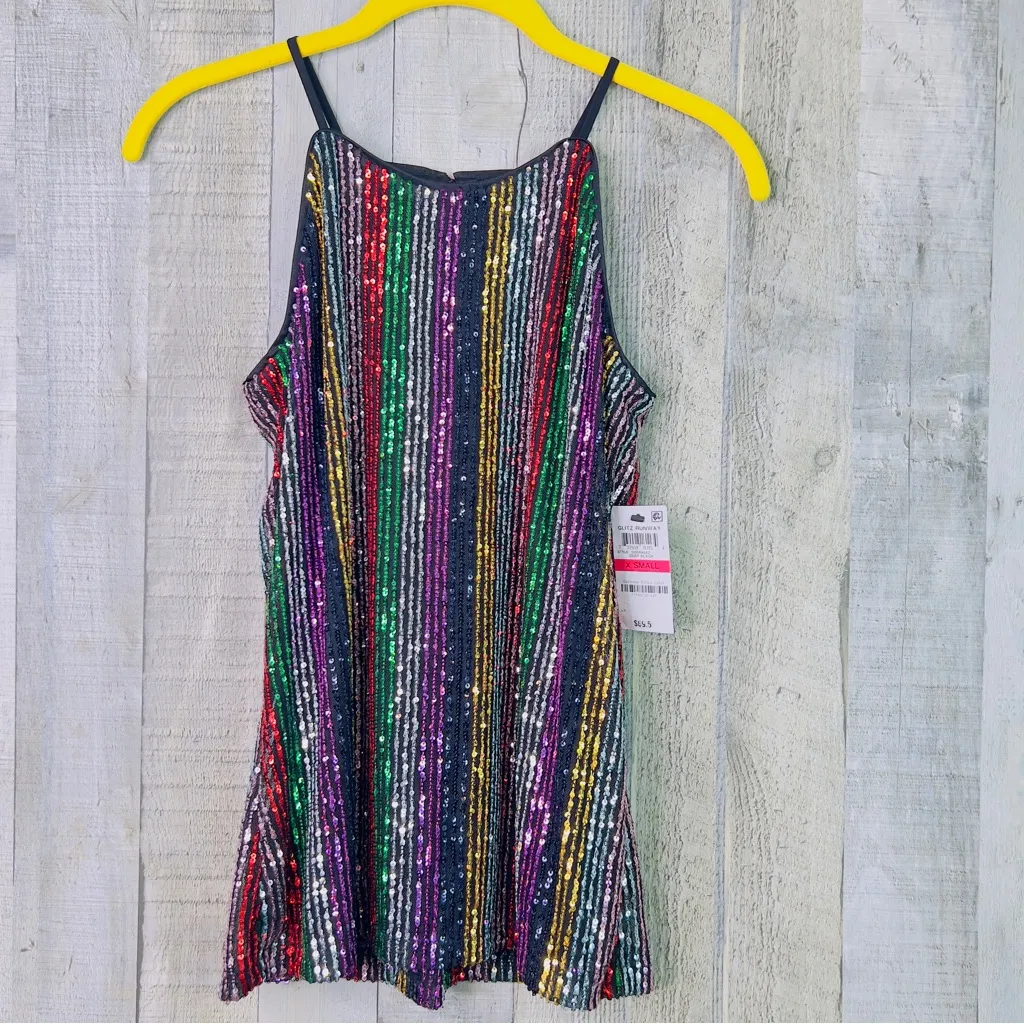 International Concepts XS Sequin Spaghetti Strap Tank Top Back Keyhole Closure Red - Image 2