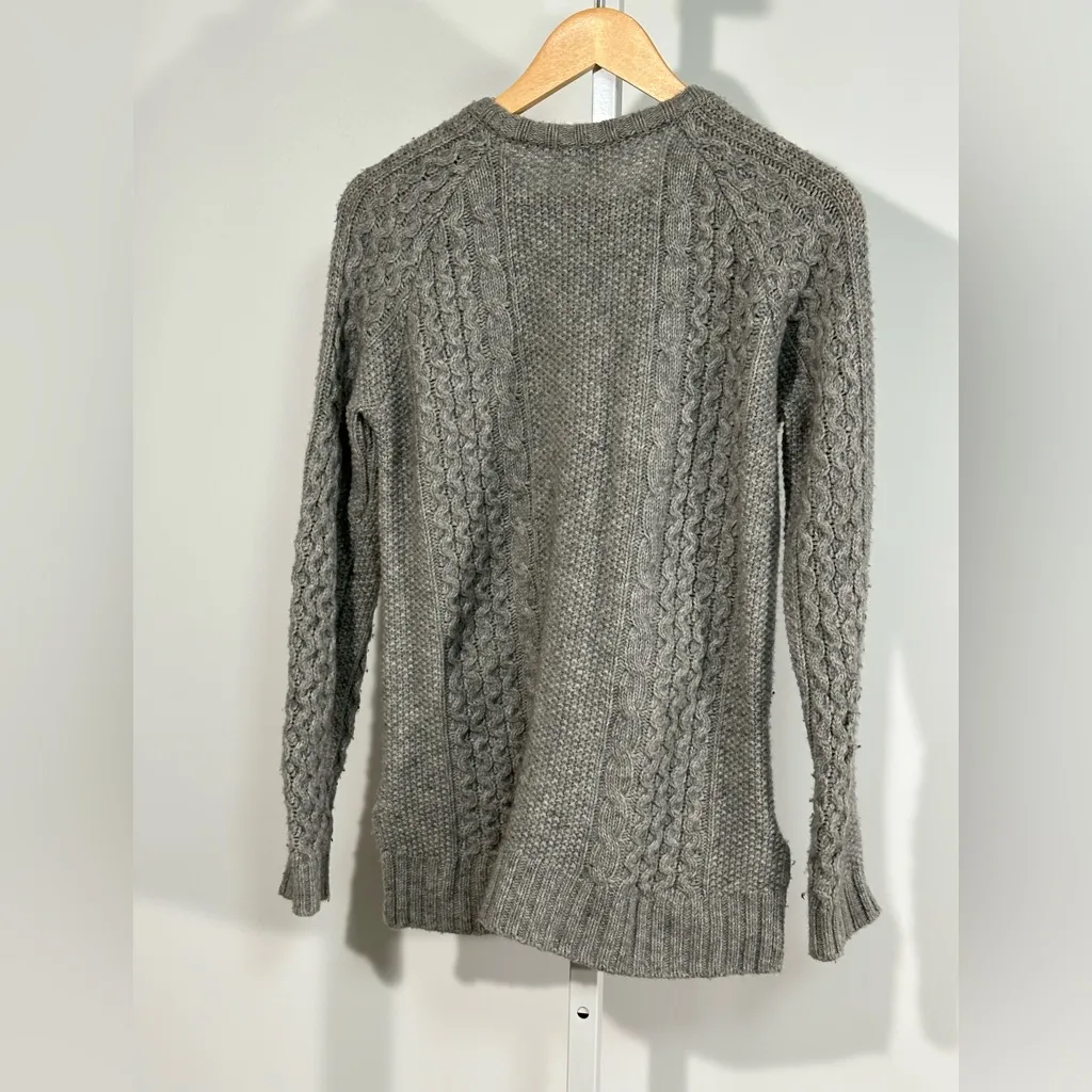 Joan Vass Wool-Camel Cable Knit Sweater – Heather Gray, Size M - Image 2