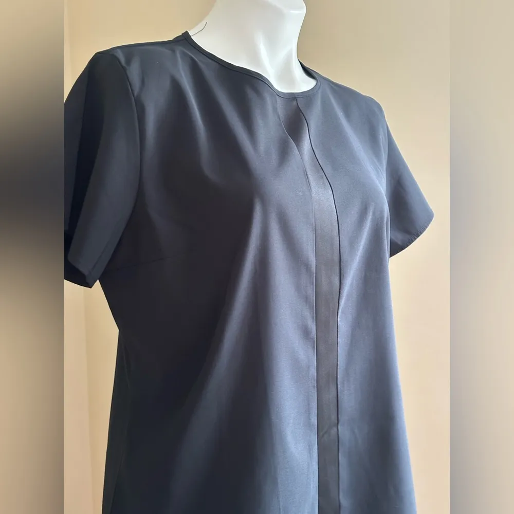 Ico Black Short Sleeves Satin Blouse 1 Big Stripe Middle Of Blouse SZ L Size L - Image 6