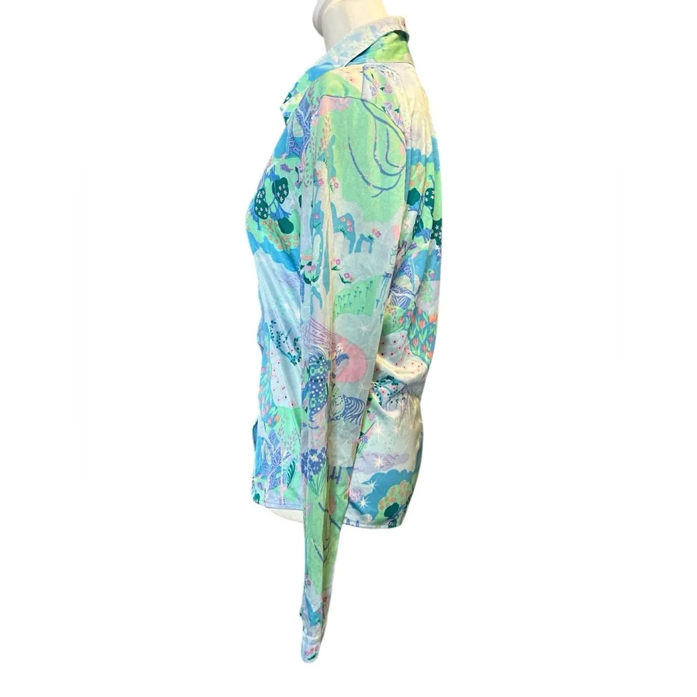 Vintage 90’s mad house Psychedelic Pointed Collar Pastel Floral Shirt Blouse M Blue Size M - Image 2