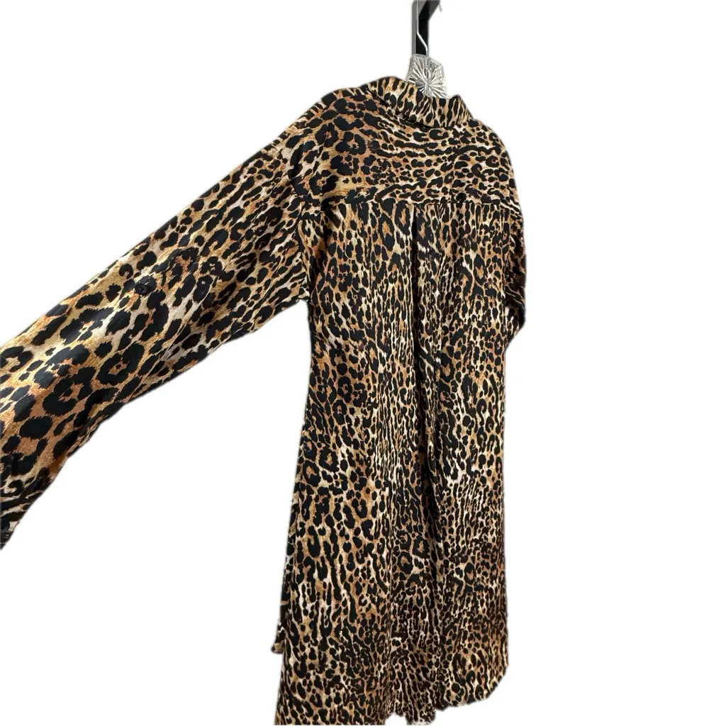 Leopard Print High Low Tunic Dress Medium Oversized Button Down Animal Print Top Brown - Image 4