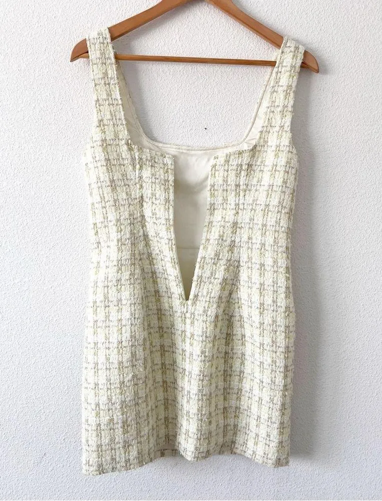 Rumored Twiggy Tweed Sleeveless Mini Dress in Lemon Yellow Size 4 - Image 10