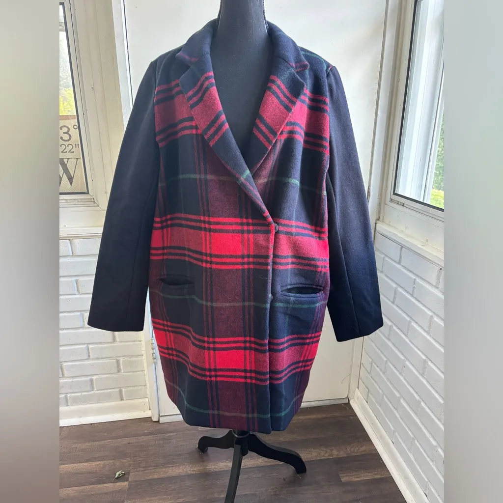 Gap Buffalo Plaid‎ Wool Blend Long Pea Coat XL winter Preppy snow layered - Image 2