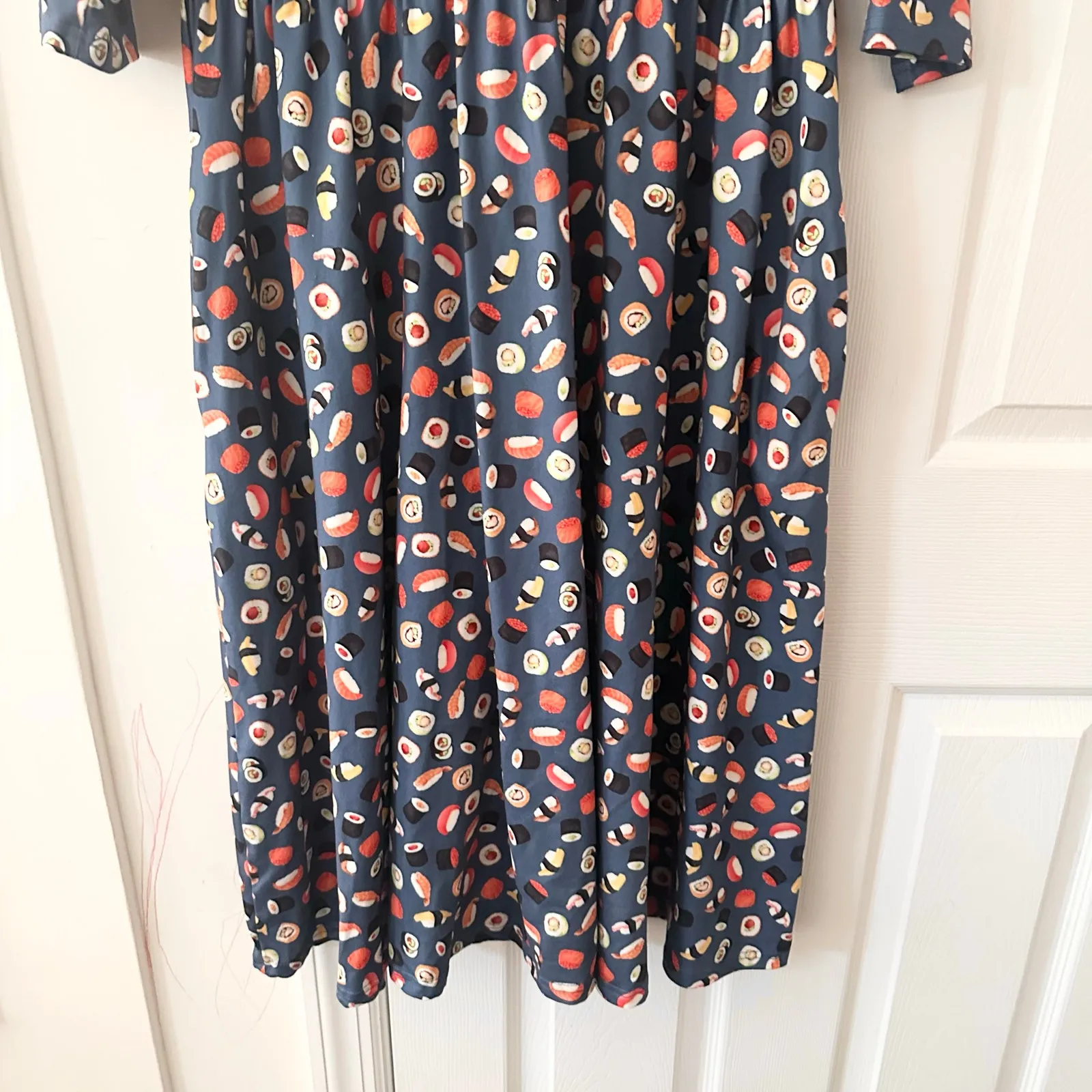 Dolly and Dotty Unique Vintage Billie Blue Sushi & Sashimi Flared Midi Dress 10 - Image 4