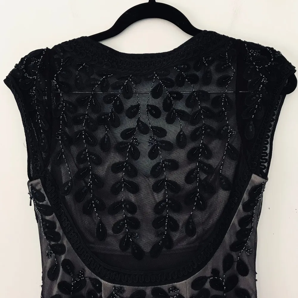 Sue Wong Nocturne Black Lace Embroidered Beaded Illusion Dress Women's Size 6 - Image 6