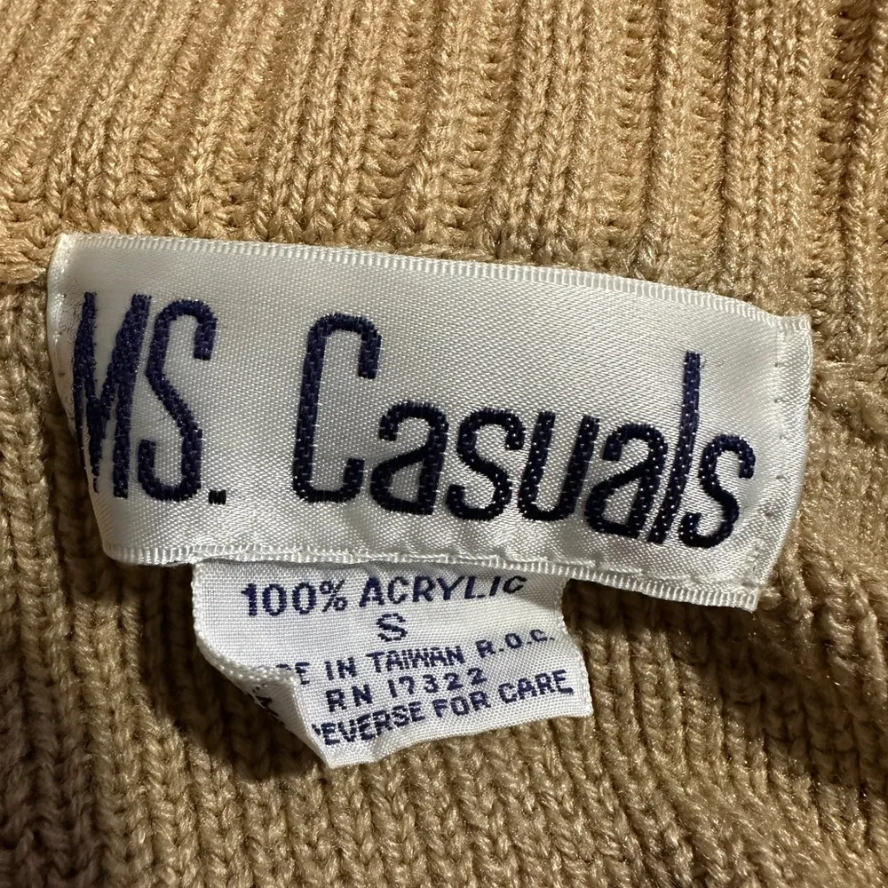 Ms Casuals Vintage 1990s Tan Mock Turtleneck Loose Knit Cardigan Sweater Small - Image 15
