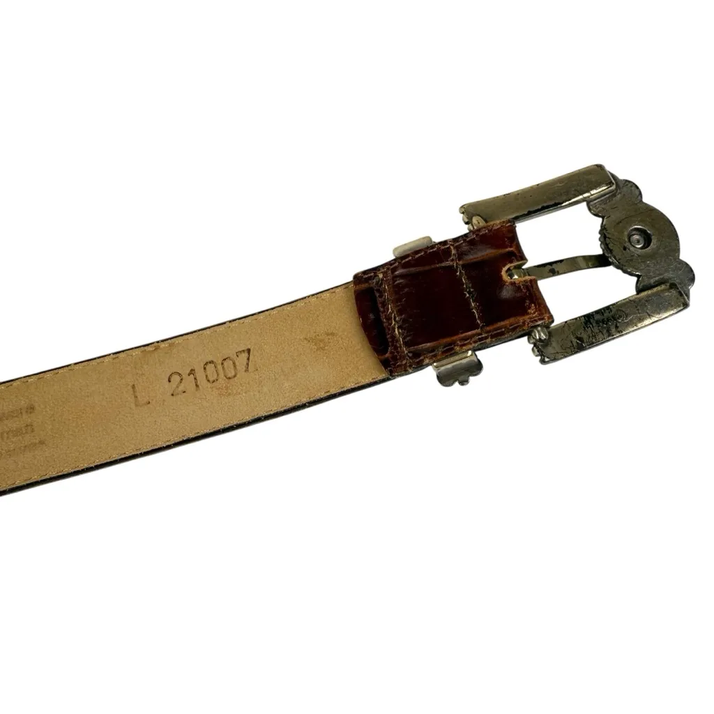 Vintage 1996 Brighton Museum Collection Brown Leather Golden Coin Belt Large - Image 6