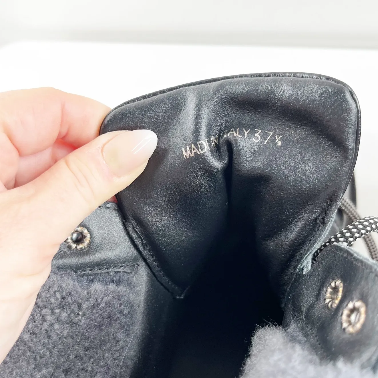 M Gemi Alpi Lace Up Ankle Combat Boots Shearling Faux Fur Trim Black 7.5 - Image 7