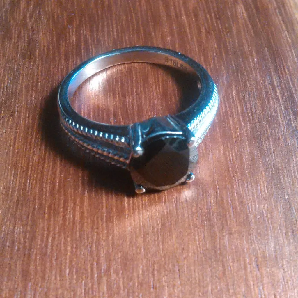 Thai Black Spinel Stainless Steel Solitaire Ring (Size 7) - Image 5