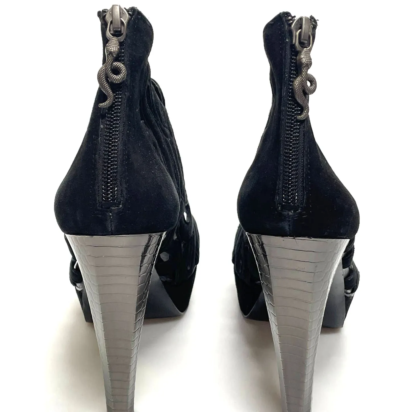 House of Harlow Bernadette Black Suede Open Toe Platform Pumps Size 38.5 - Image 3