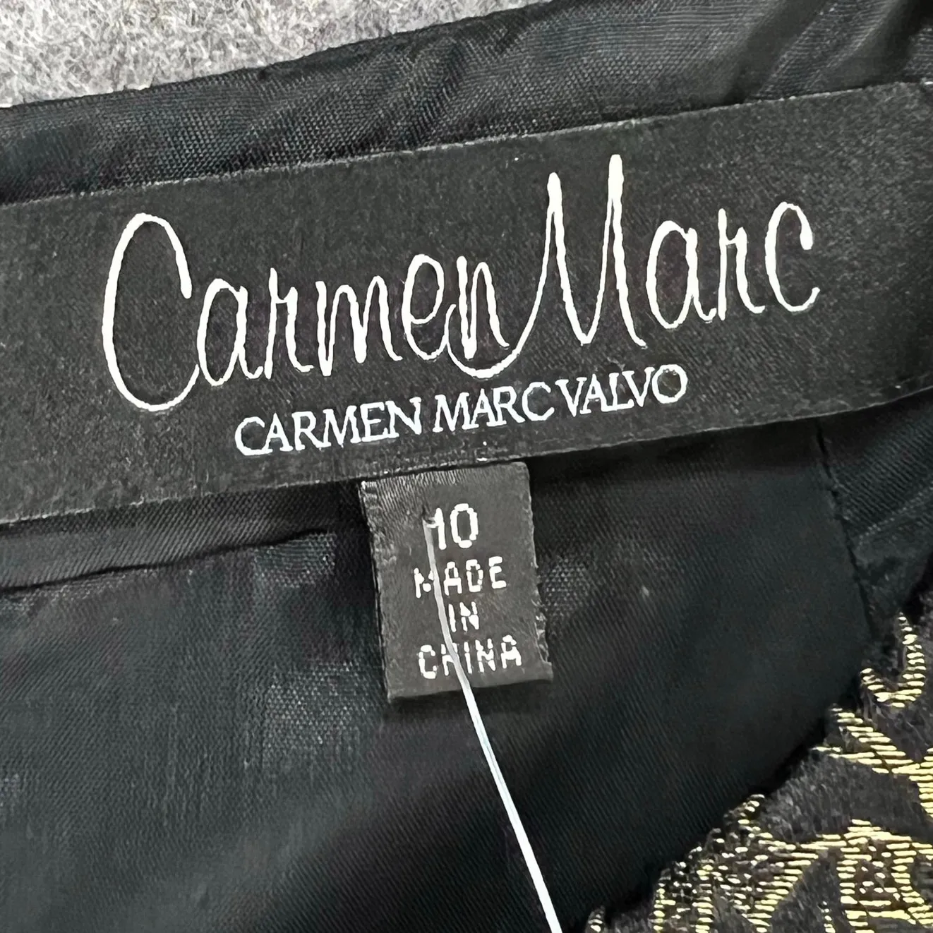 Carmen Marc Valvo Dress 10 Black Gold Floral Brocade Jacquard Beaded Cocktail - Image 12