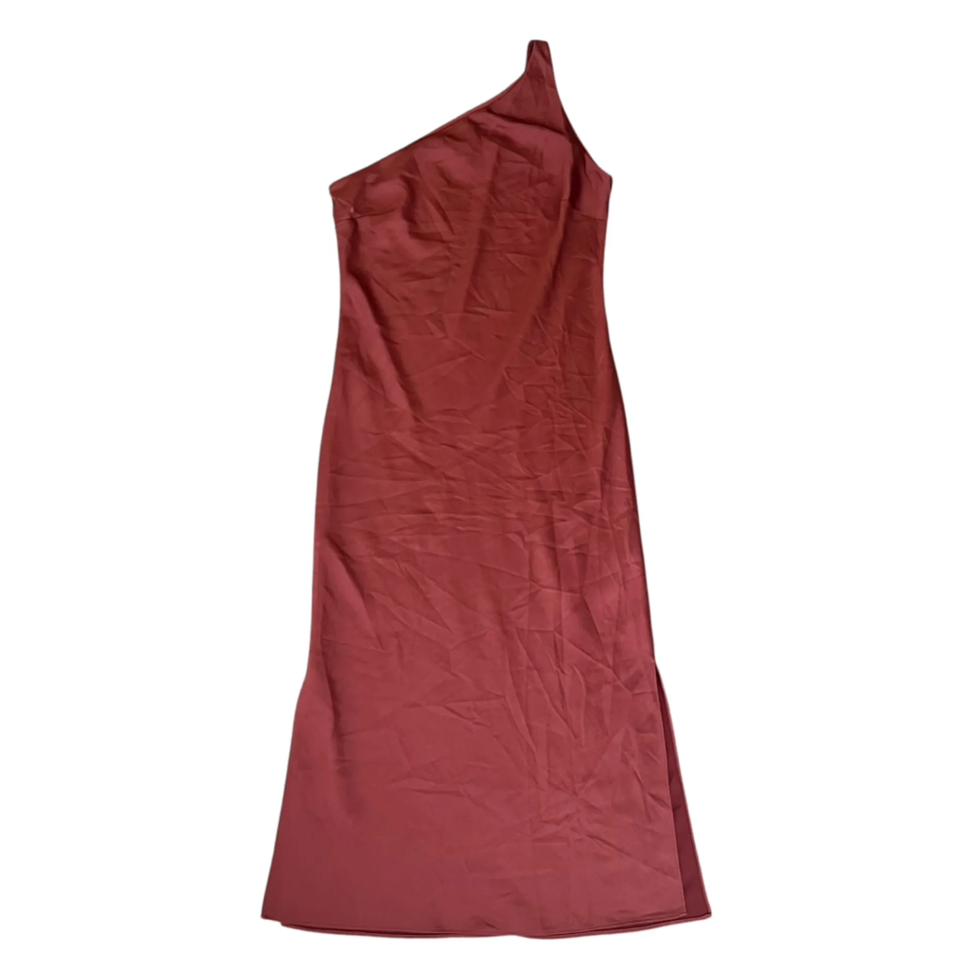 BHLDN Anthropologie Women’s Audrie Cinna Red Satin One Shoulder Midi Dress 10 - Image 11