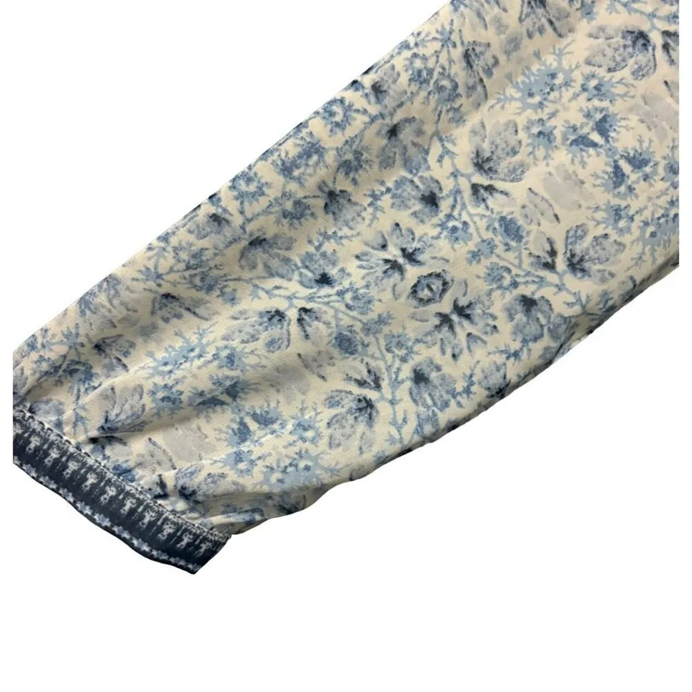 Women's Long Sleeve Sheer Boho Floral Print Blouse Size Medium Blue - Image 8