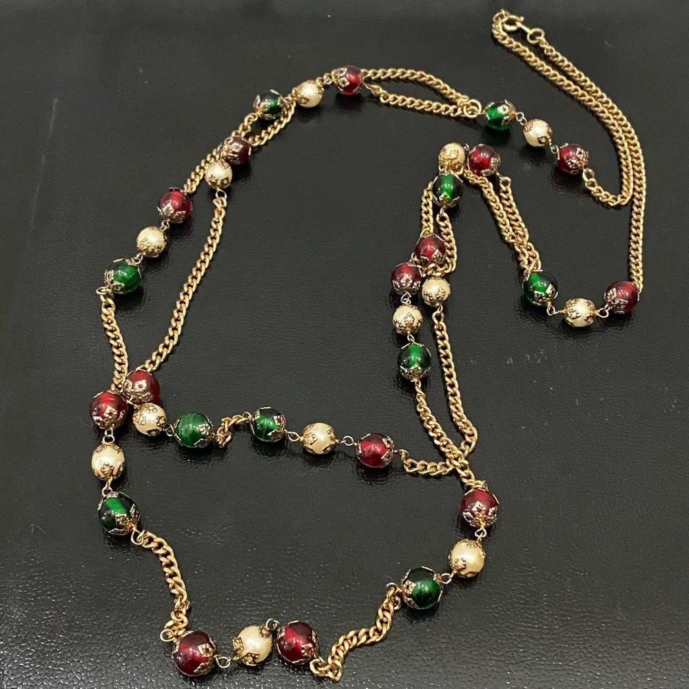 Handmade Red Green Beads Faux Pearl Gold - Image 9