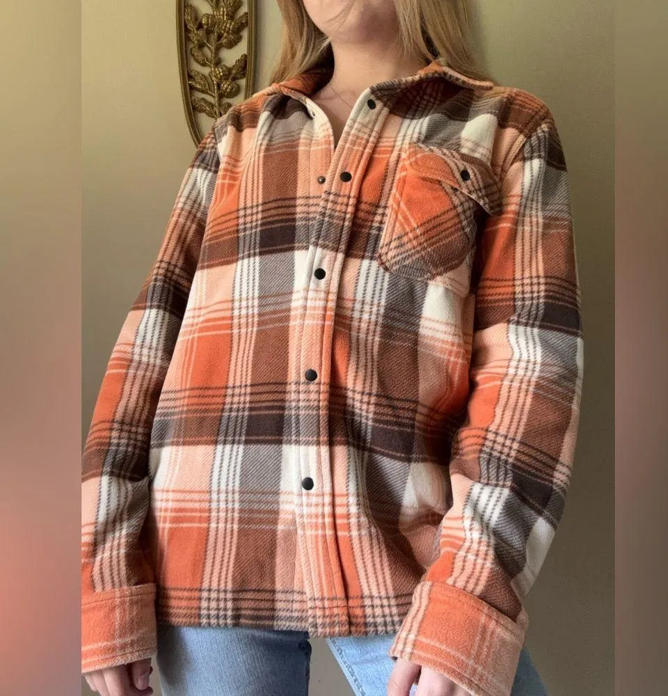 Arizona Jean Company Orange and White Casual Button Flannel - Image 3