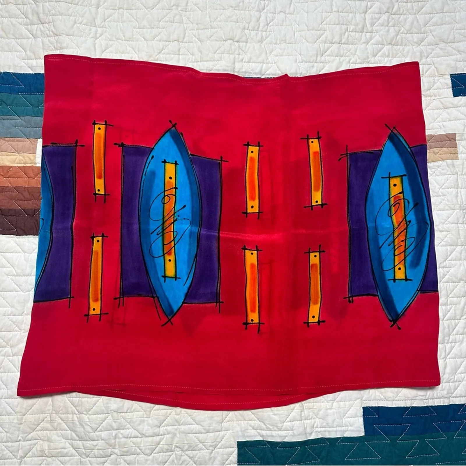 Vintage Kayak Print Silk Infinity Circle Neck Scarf Red - Image 3