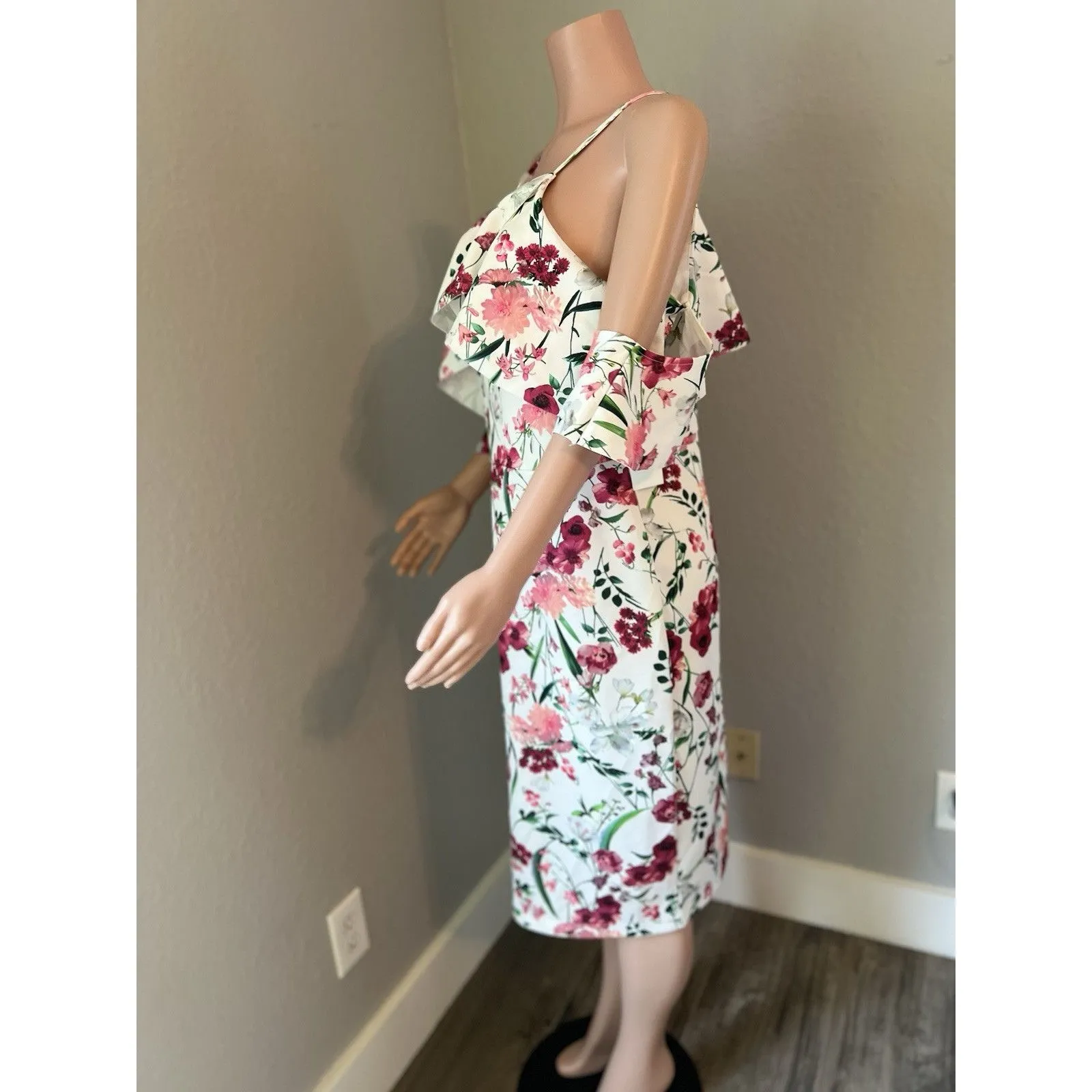 Alexia Admor Floral Sheath Stretch Spring Dress XL Cold Ruffle Shoulder NWT #195 - Image 10