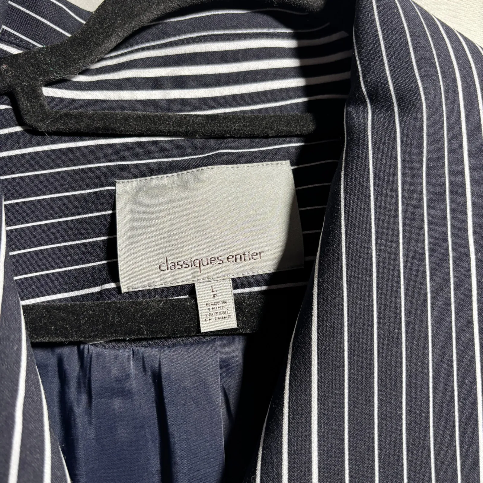 Classiques Entier Womens Navy Blue Striped Coat Zip Statement Art to Wear L - Image 4