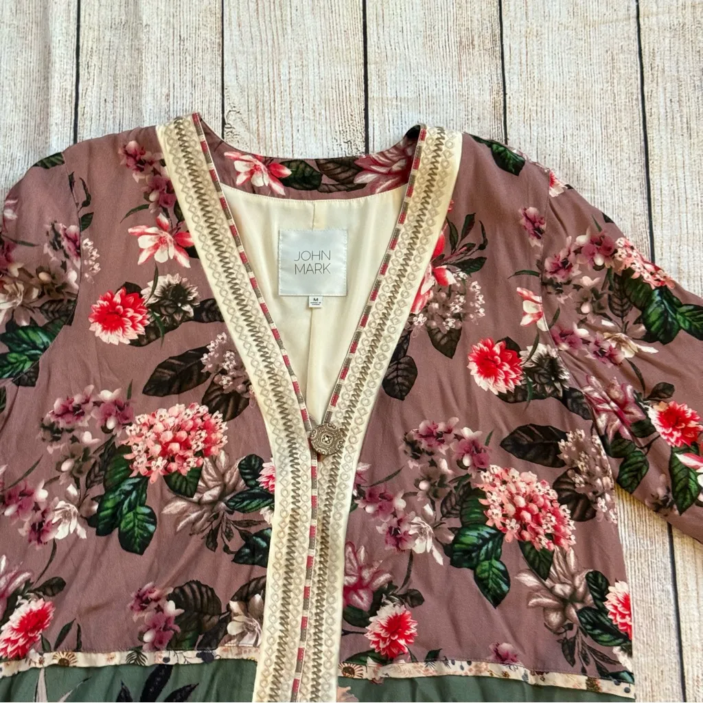JOHN MARK Open Front Kimono Cardigan Boho Floral Size Medium Women Shirt Top - Image 4