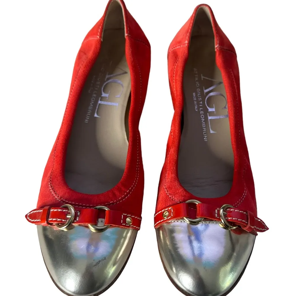 AGL Attilio Giusti Leombruni Orange Leather Flats Cap Toe Women Size 38.5 US 8.5 - Image 2