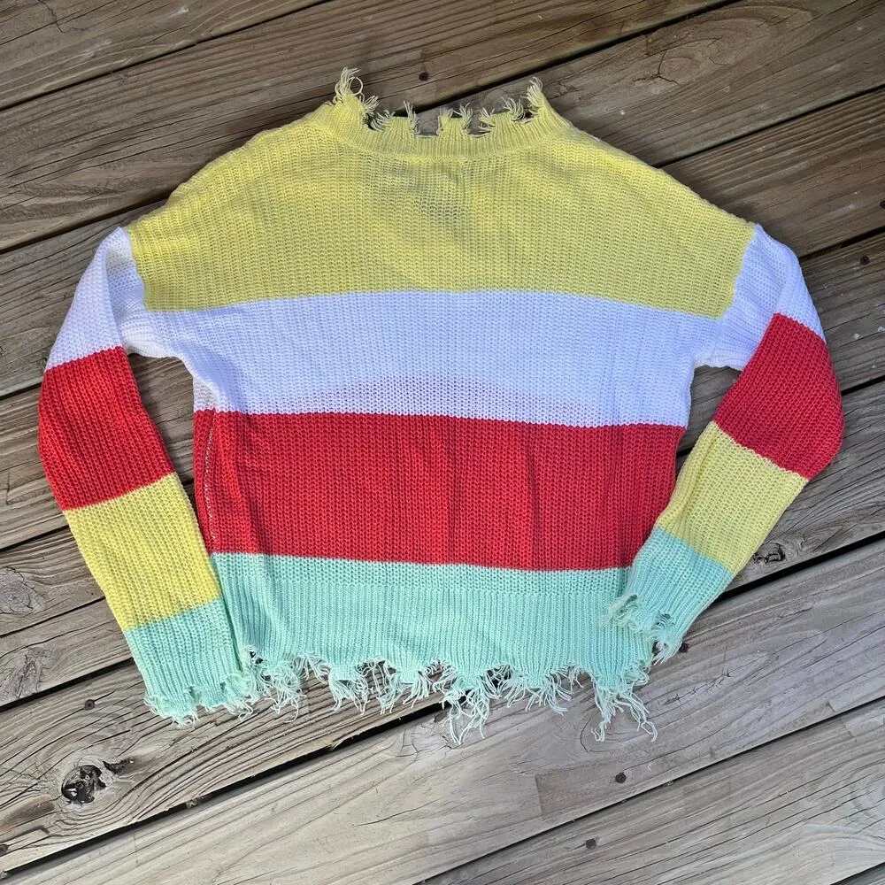 Jolie & Joy By FCT Women's Colorblock Fringe Trim Sweater Size M. NEW - Image 2