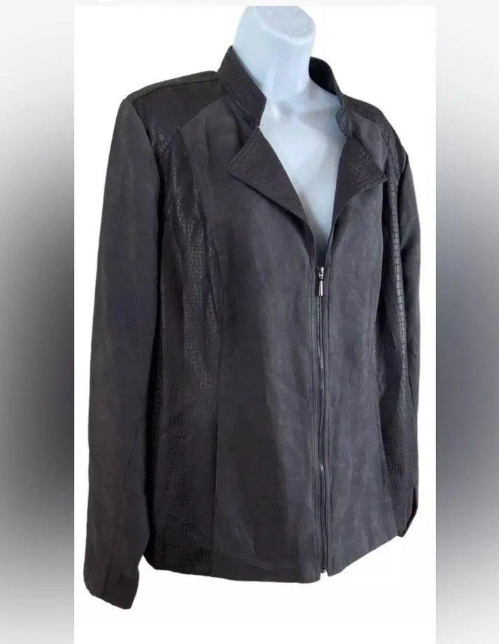 Studio Works Reptile Embossed Jacket with Full Zipper. Charcoal Gray/Black Color - Image 8