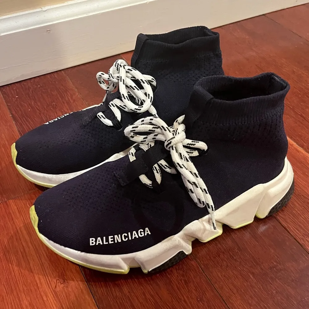 | Navy Blue Knit Speed Trainer High Top Sneakers Socks Size 35 - Image 2