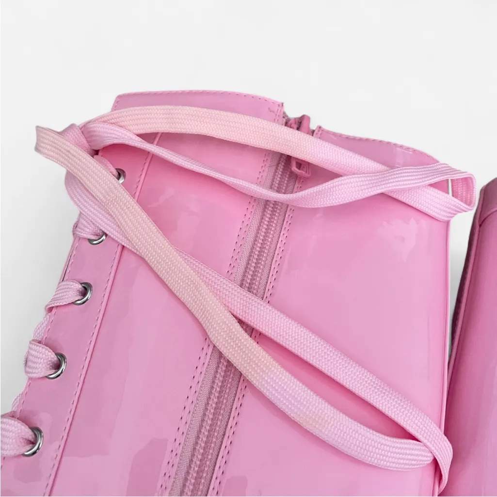 Dolls Kill Sugar Thrillz Glitter Hearts Knee High Combat Boots Size 8 Pink - Image 6