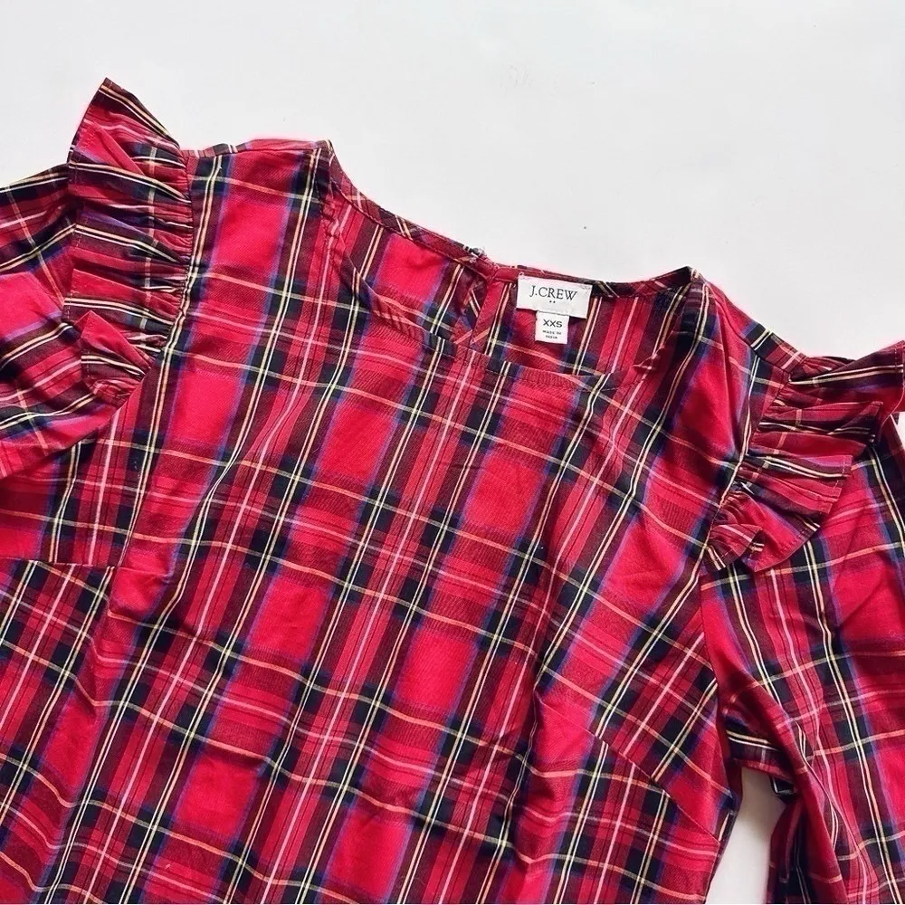 NEW J.Crew Factory Tartan Ruffle Cotton Poplin Shirt Top XXS - Image 3