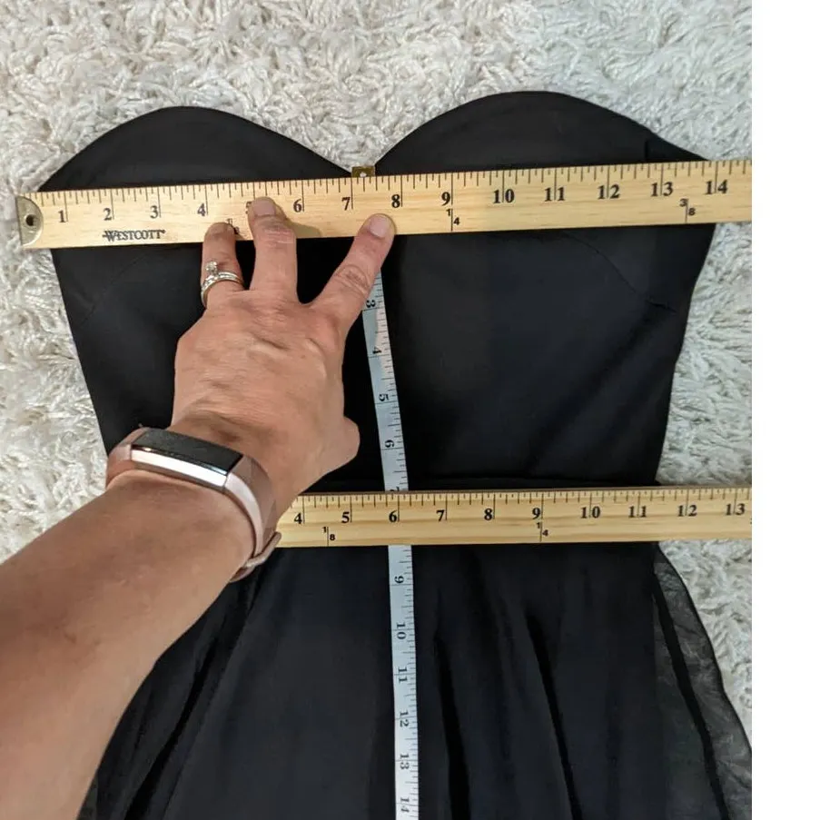 La Femme Strapless Sheer Overlay Formal Romper Dress Black Size 2 - Image 7