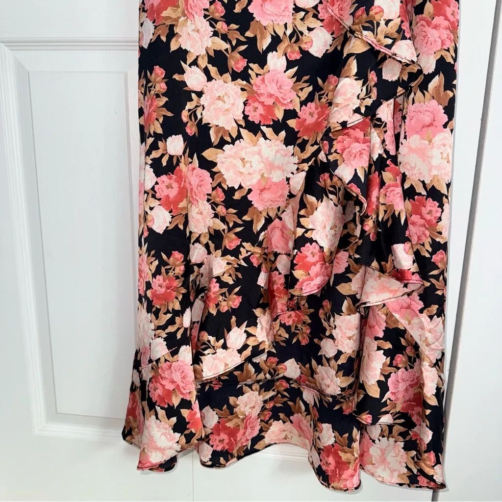 Aura Black and Pink Romantic Boho Floral Flutter Sleeve Maxi Dress size XS - Image 4