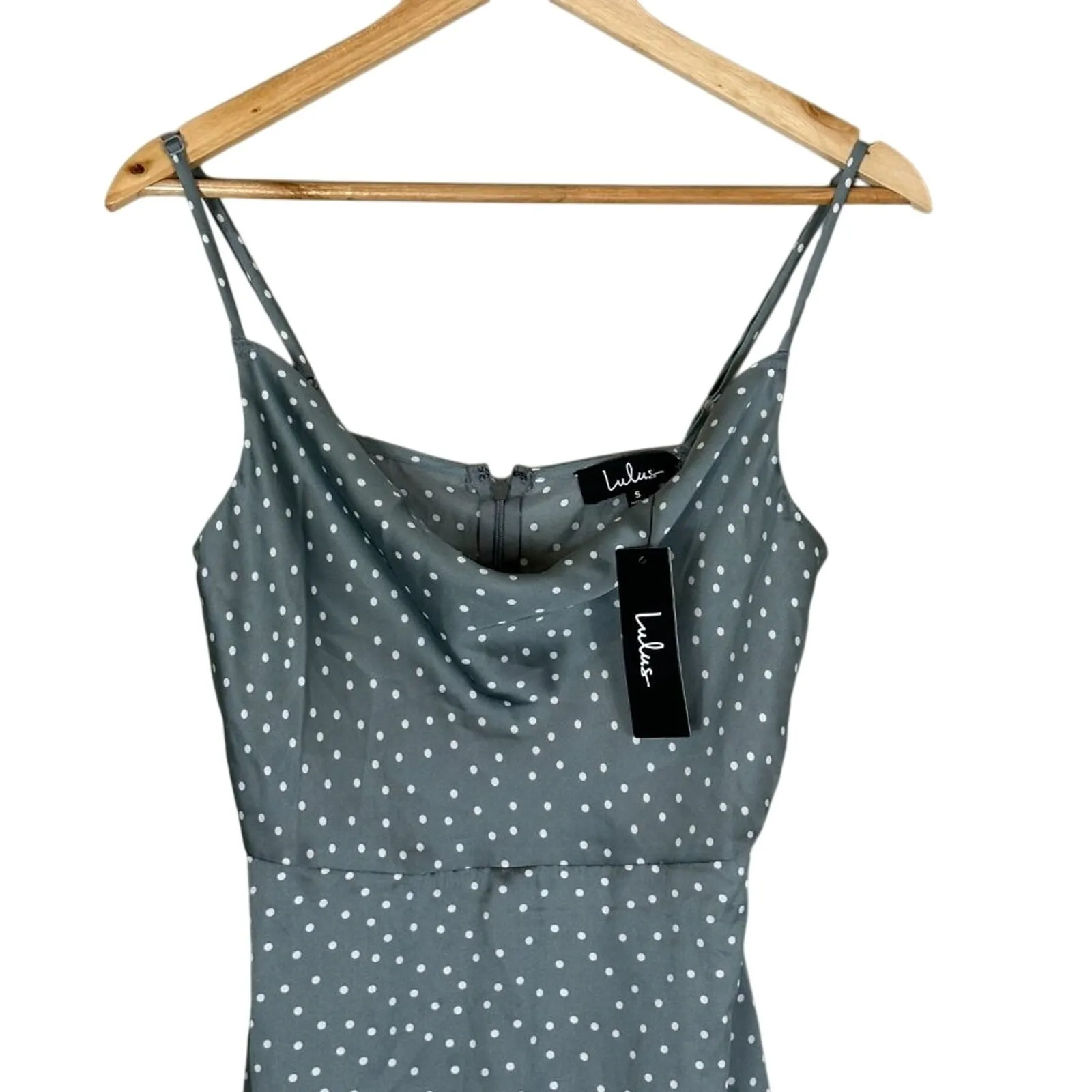 NWT Lulus Mini Dress Womens S Sage Polka Dot Satin Slip Cowl Neck Date Night - Image 5