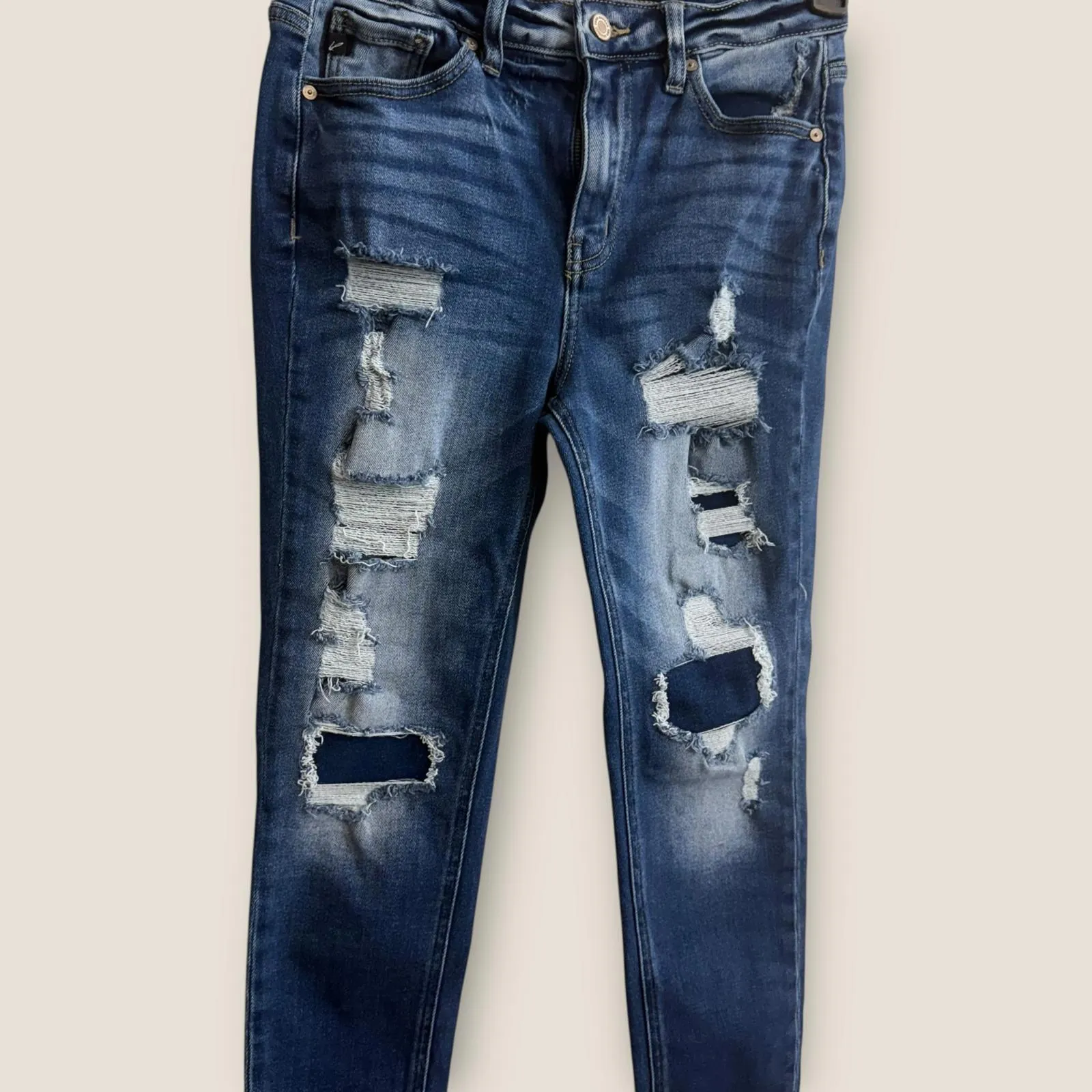 KanCan Women's 7 27 Distressed Skinny Jeans Dark Wash Blue - Image 14